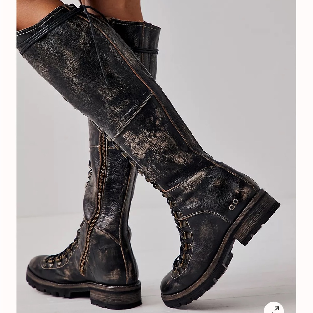 New 10 Victory Tall Lace Up Boots BedStu Free People Black